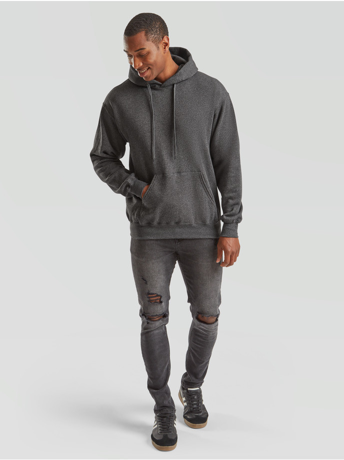 Kvalitná Unisex pánska Mikina s Kapucňou Bez potlače tmavý melír Fruit of the Loom | Fruitshop