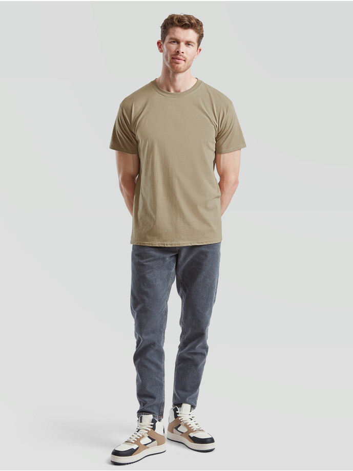Pánske bavlnené tričko bez potlače kaki piesková The Essential Tee: Kvalitné Unisex Tričko 165g | Fruitshop