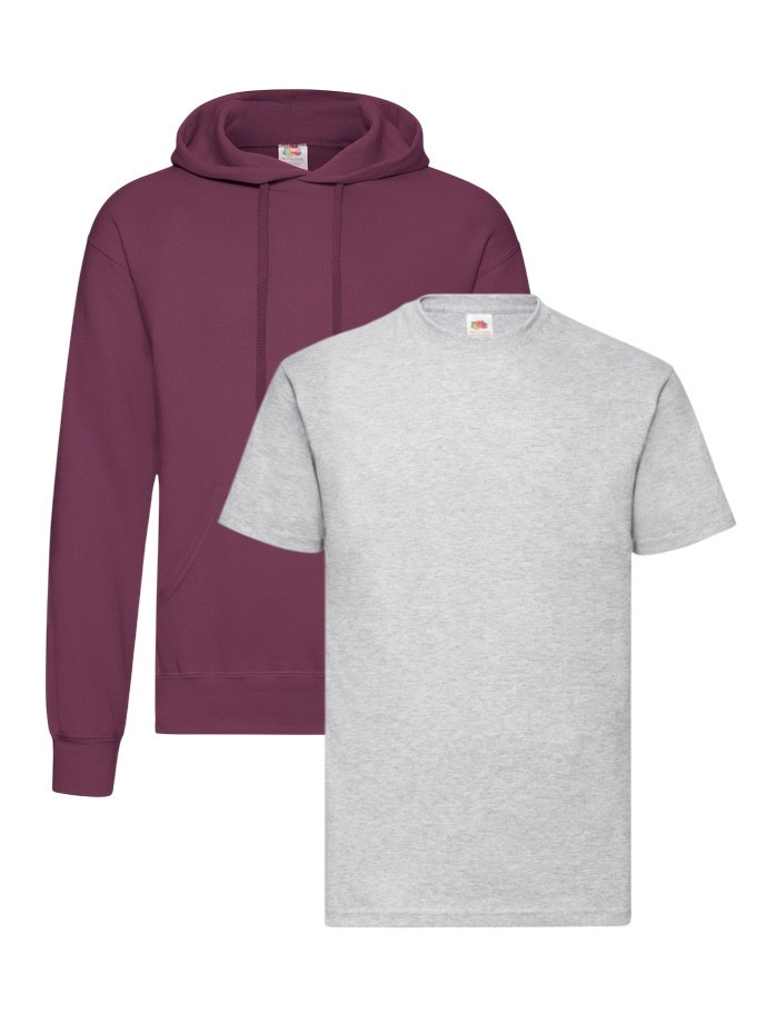 Starter Pack mikina s kapucňou a tričko: Set Heather Grey & Burgundy | Fruitshop